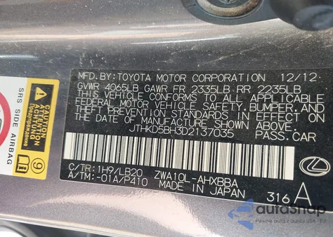 2013 Lexus Ct 200H z USA, uszkodzony, nr VIN JTHKD5BH3D2137035